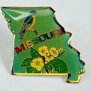 Missouri State Outline Bird Flower Pinback Button approx 1.25" Souvenir